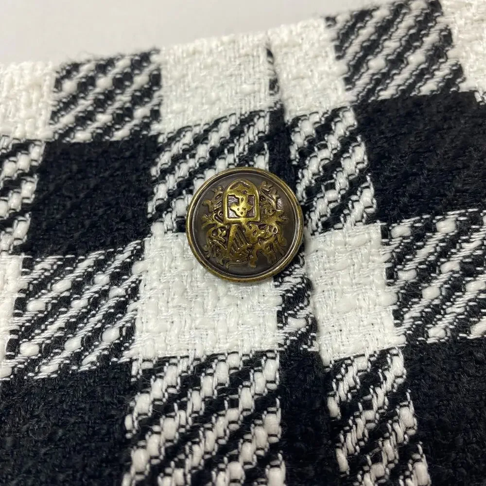 Versona Buffalo Plaid Tweed Mini Skirt • Gold Buttons • Size 8
